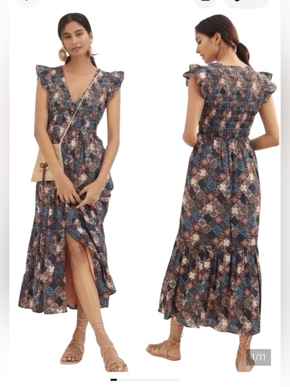 Anthropologie Peregrine Midi Dress in Patchwork Print XL EUC plus size